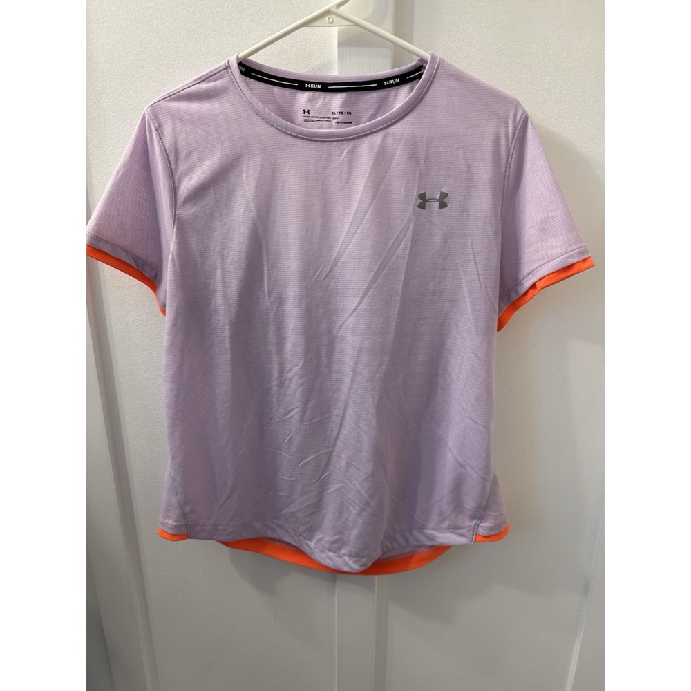 Under Armour Sz XL Women's Heatgear Fitted Run Short Sleeve Top Cutout Back Gym